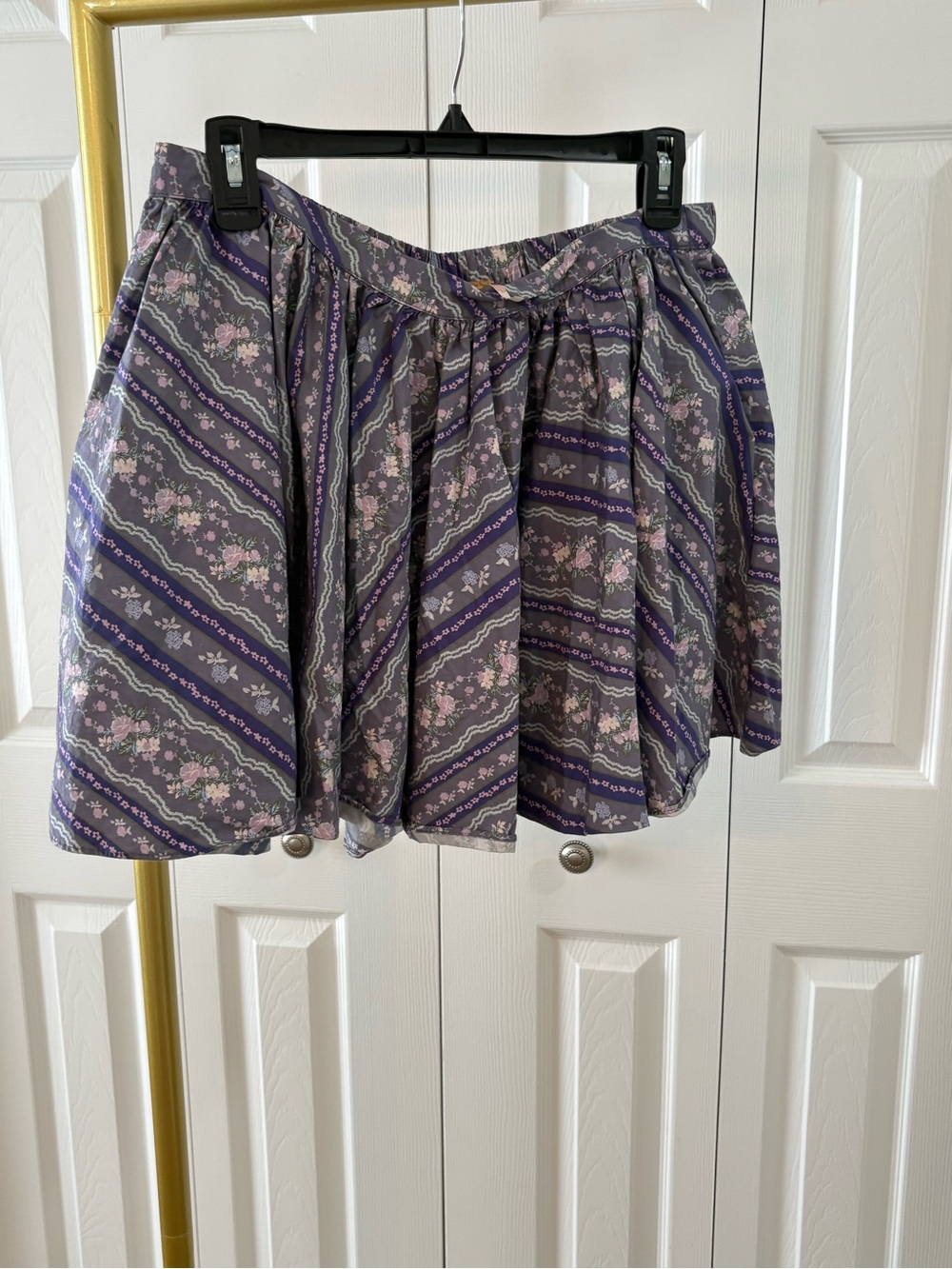 Free People Skirt Purple Floral Striped Lightweight Poplin, Size M